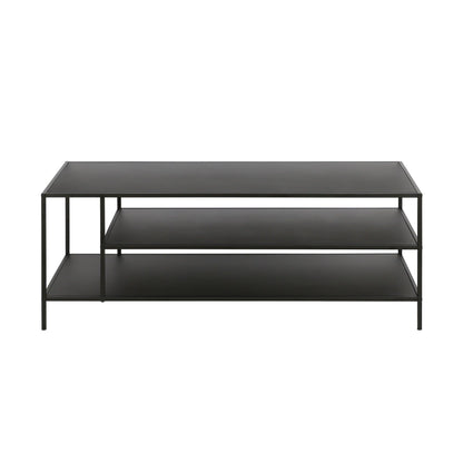 46" Black Steel Coffee Table With Two Shelves - FurniFindUSA