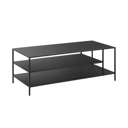 46" Black Steel Coffee Table With Two Shelves - FurniFindUSA