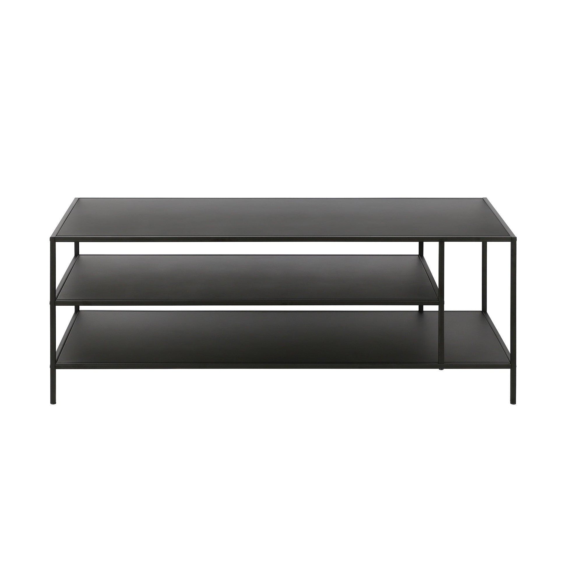 46" Black Steel Coffee Table With Two Shelves - FurniFindUSA