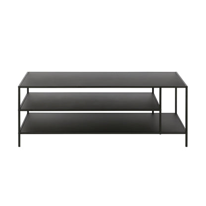 46" Black Steel Coffee Table With Two Shelves - FurniFindUSA