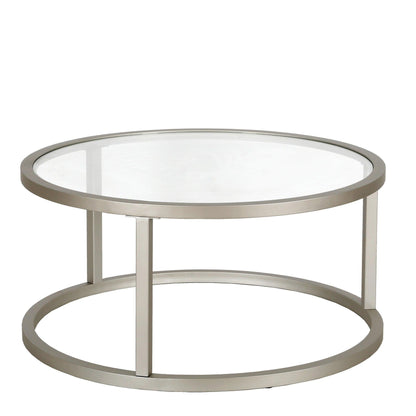 35" Silver Glass And Steel Round Coffee Table - FurniFindUSA