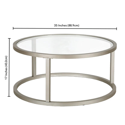 35" Silver Glass And Steel Round Coffee Table - FurniFindUSA
