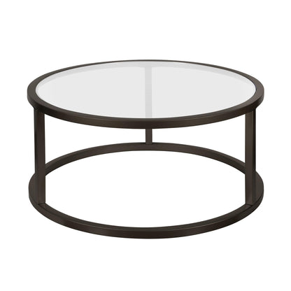 35" Black Glass And Steel Round Coffee Table - FurniFindUSA