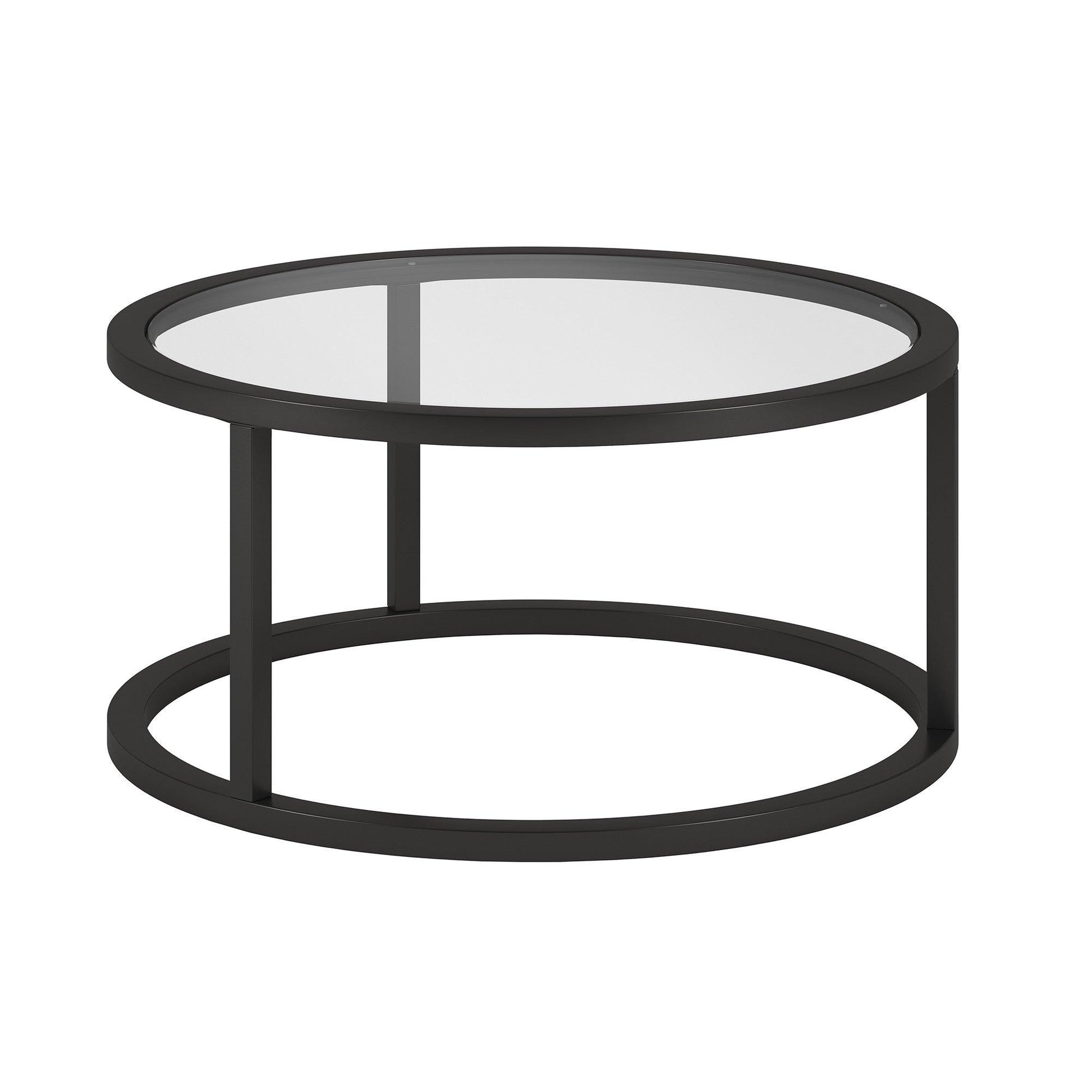 35" Black Glass And Steel Round Coffee Table - FurniFindUSA