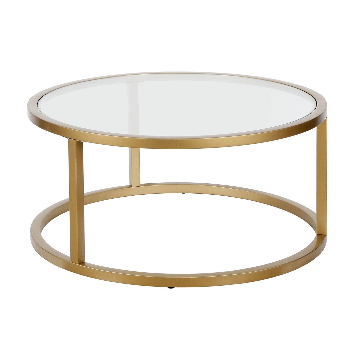 35" Gold Glass And Steel Round Coffee Table - FurniFindUSA