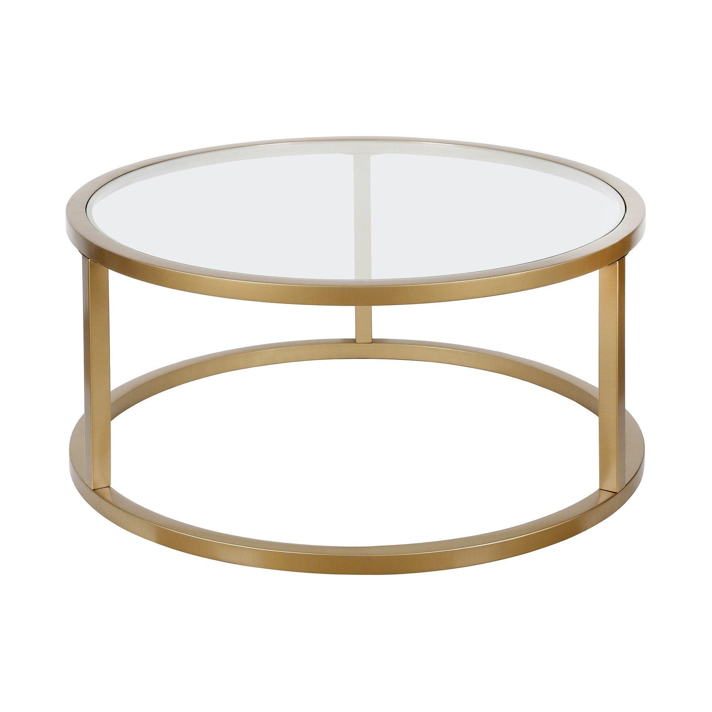 35" Gold Glass And Steel Round Coffee Table - FurniFindUSA