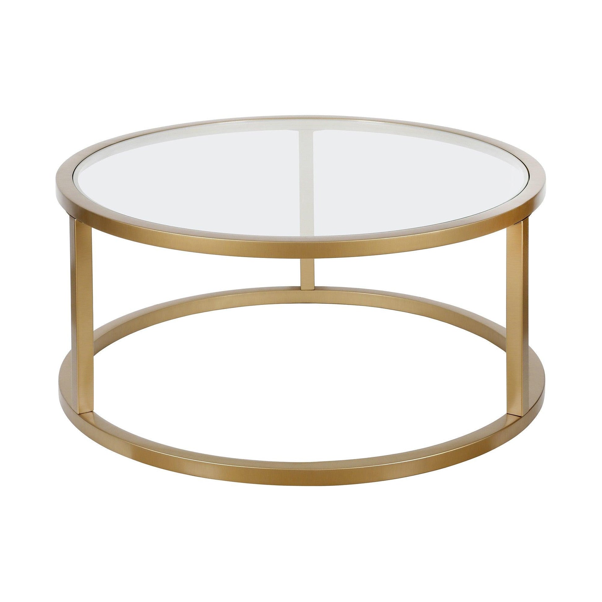 35" Gold Glass And Steel Round Coffee Table - FurniFindUSA