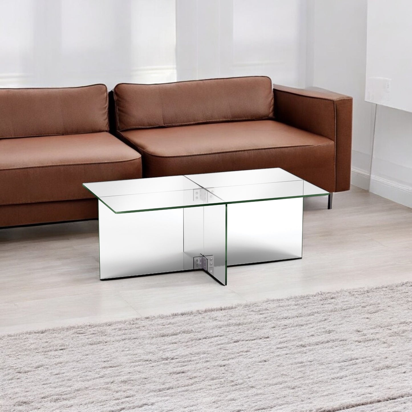 24" Clear Glass And Steel Coffee Table