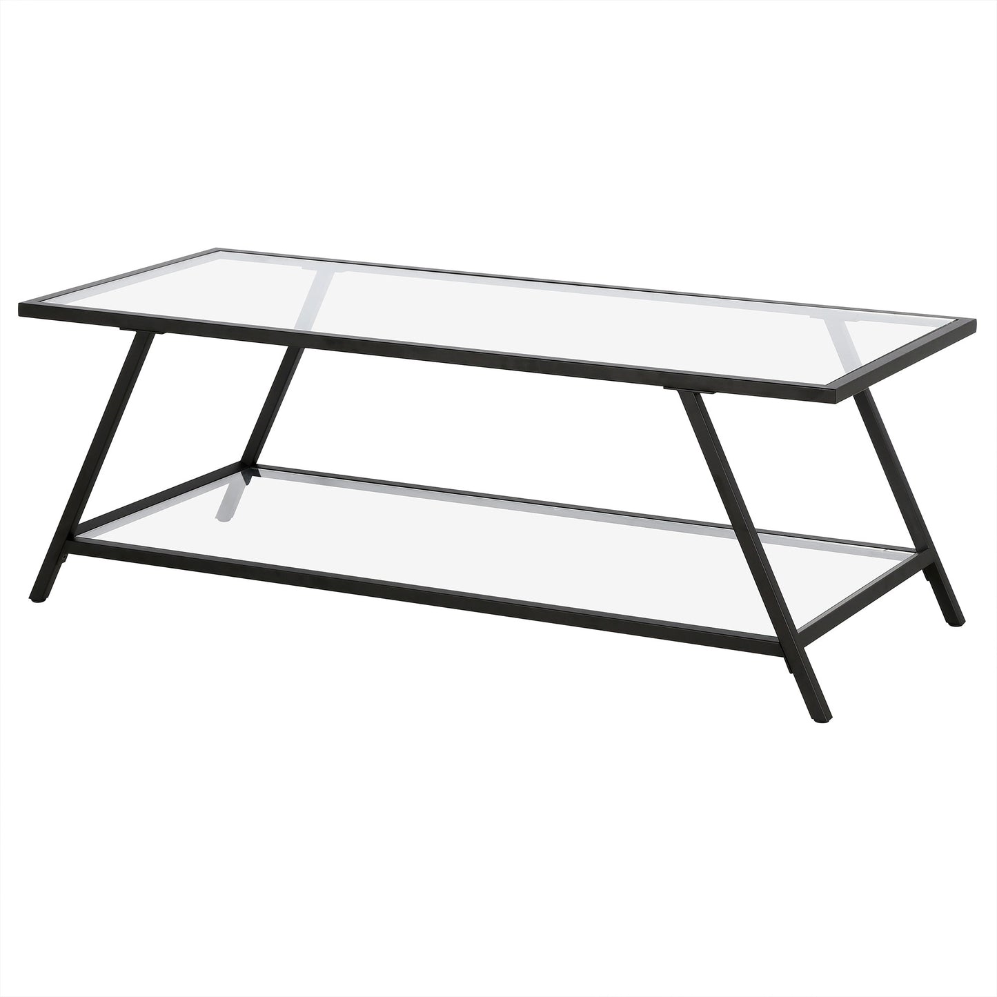 48" Black Glass And Steel Coffee Table With Shelf