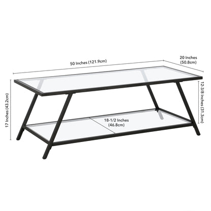 48" Black Glass And Steel Coffee Table With Shelf