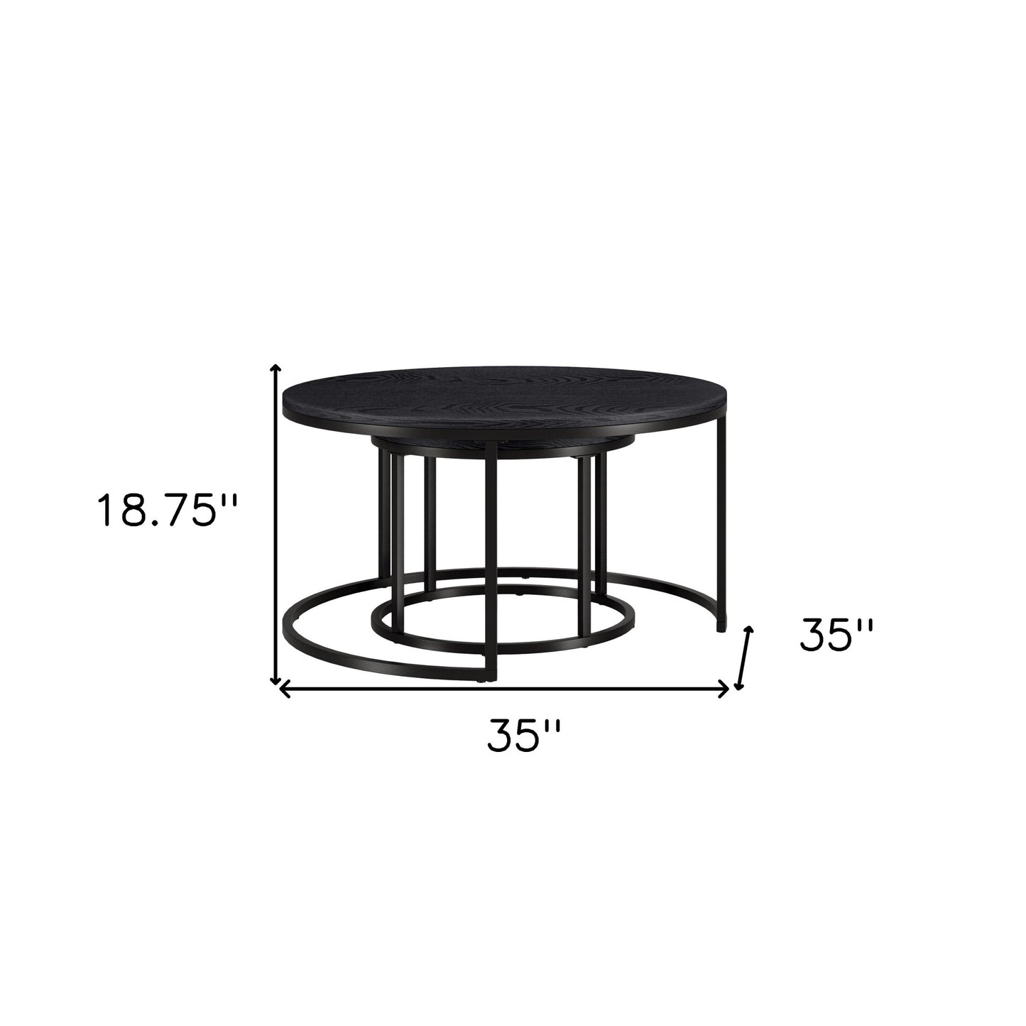 Set of Two 35" Black Steel Round Nested Coffee Tables