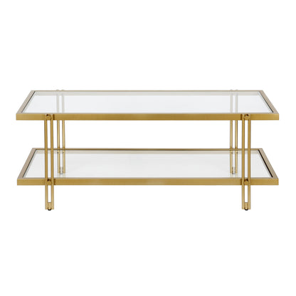 45" Gold Glass And Steel Coffee Table With Shelf