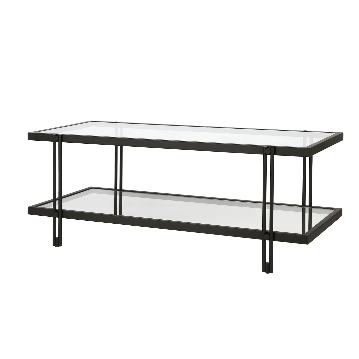 45" Black Glass And Steel Coffee Table With Shelf