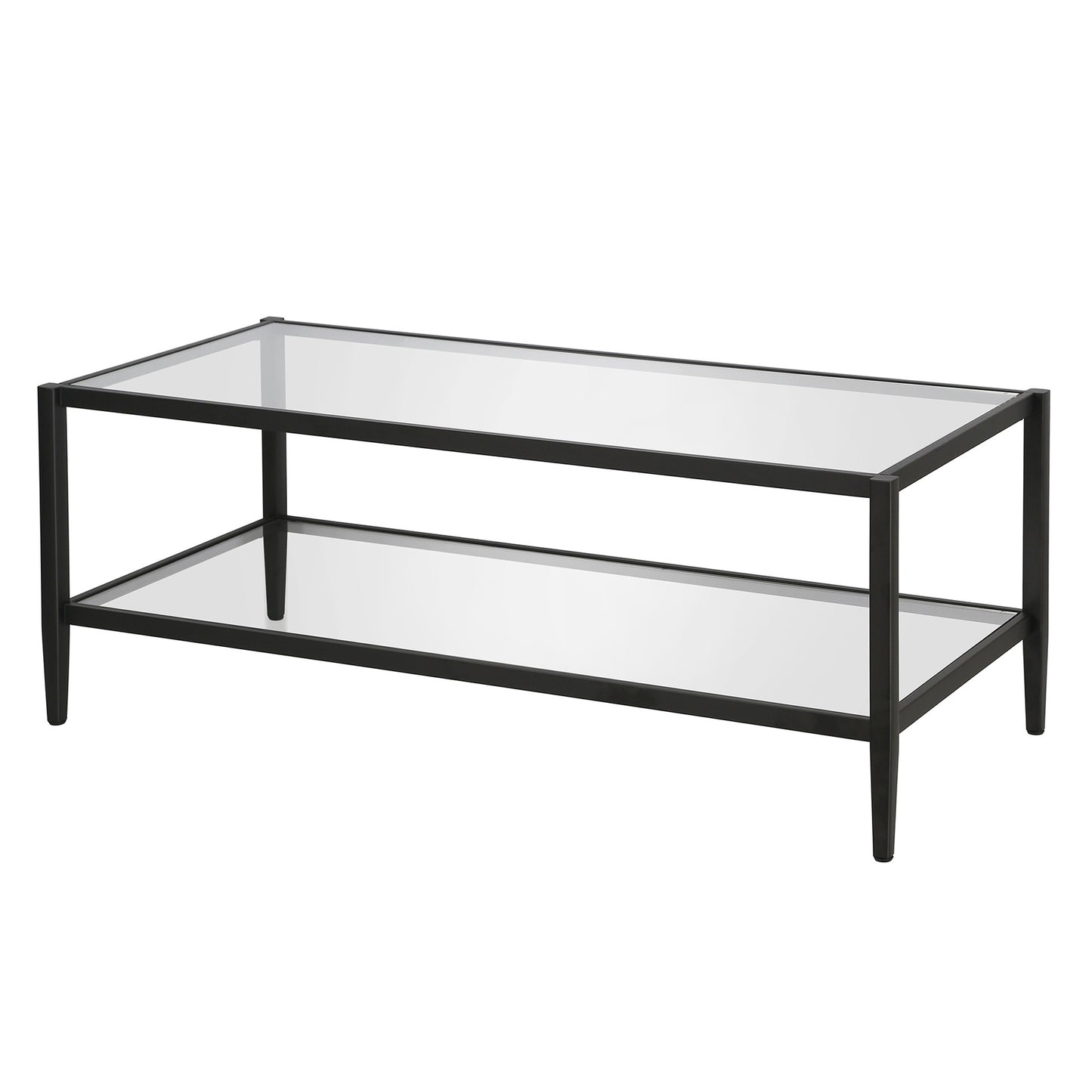 45" Black And Clear Glass And Steel Coffee Table With Shelf