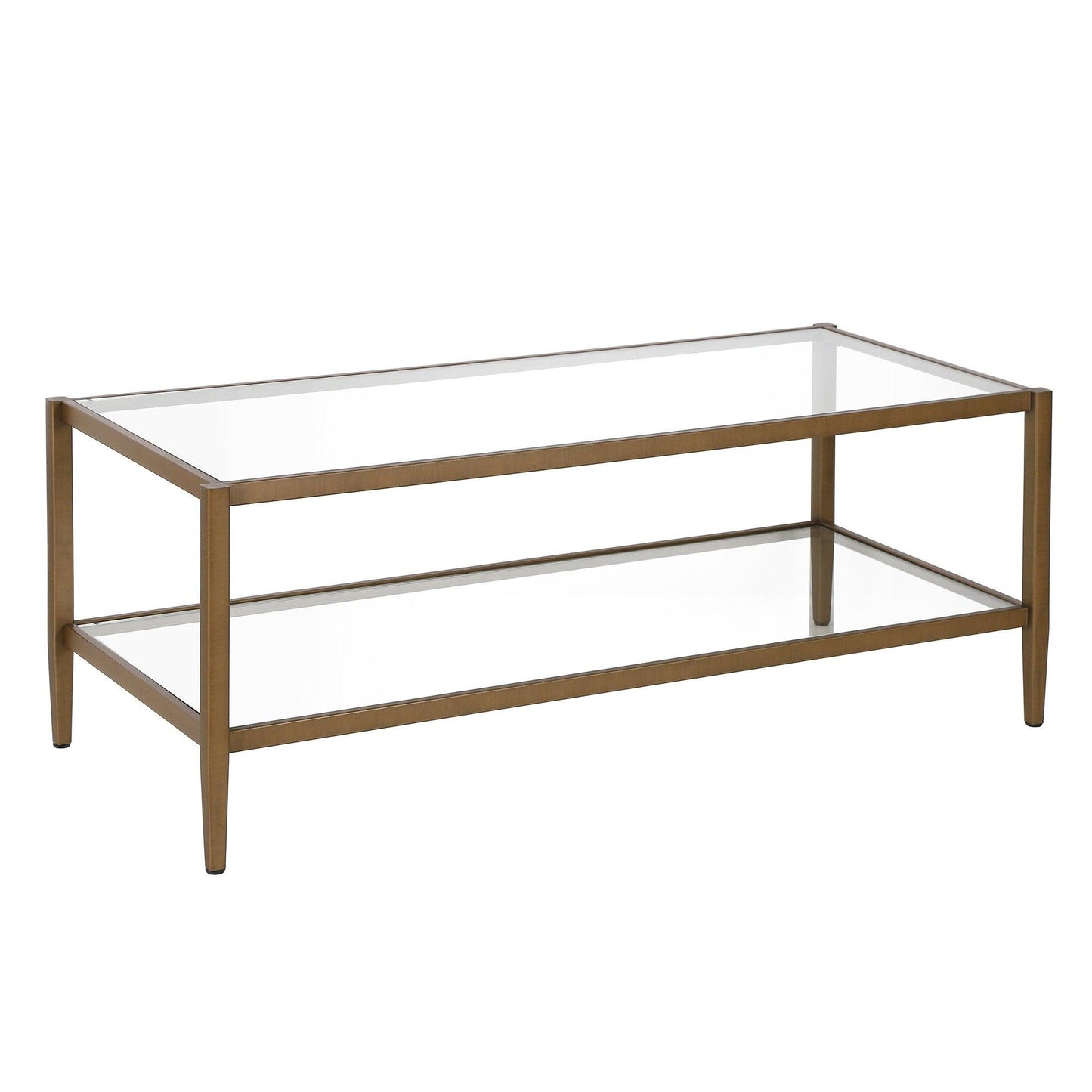 45" Gold Glass And Steel Coffee Table With Shelf - FurniFindUSA