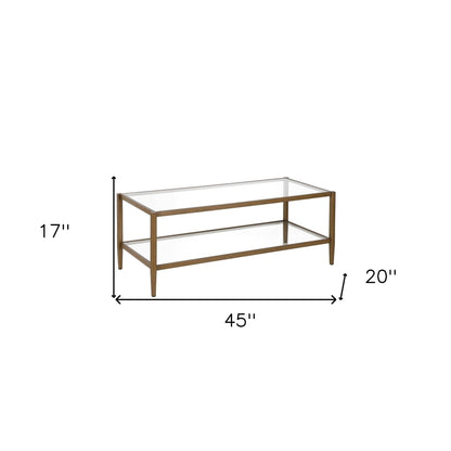 45" Gold Glass And Steel Coffee Table With Shelf - FurniFindUSA