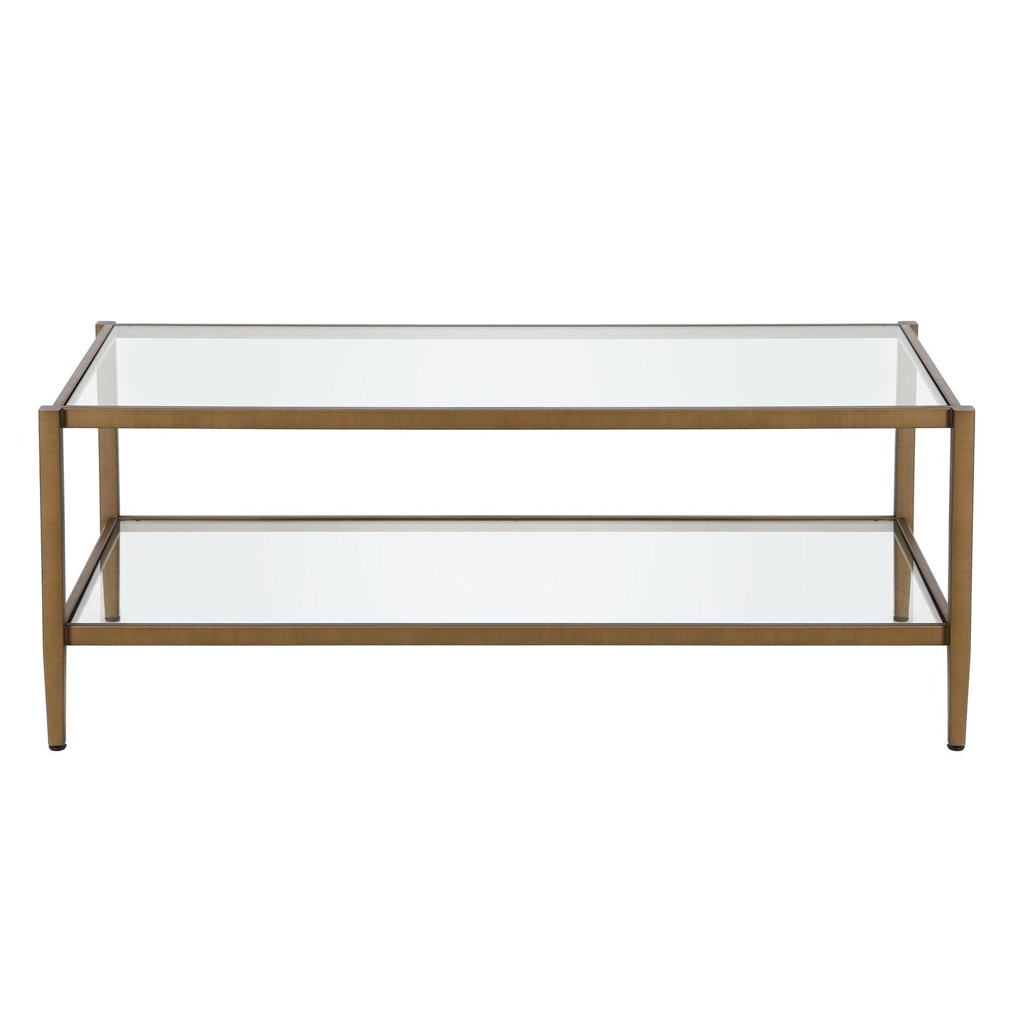 45" Gold Glass And Steel Coffee Table With Shelf - FurniFindUSA