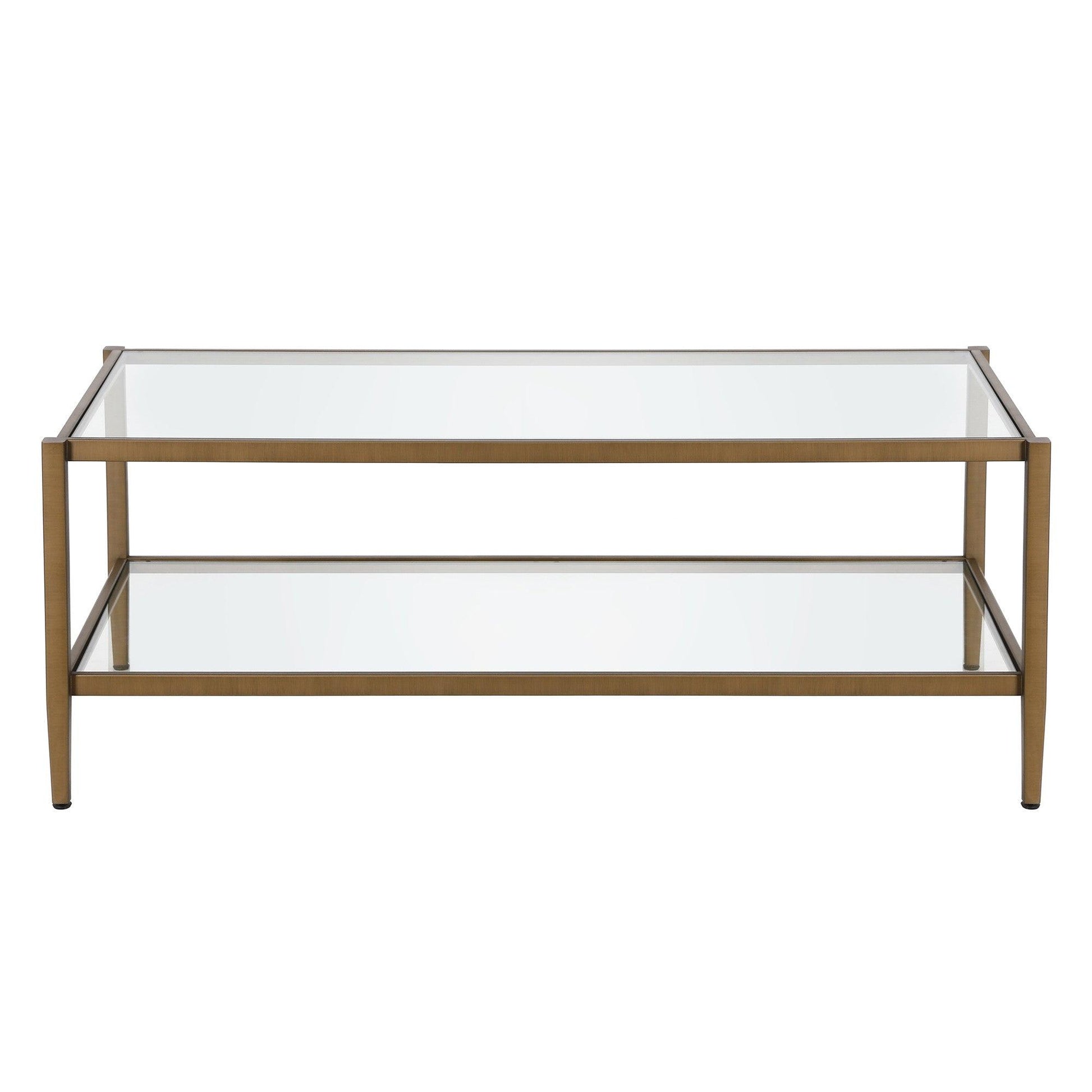 45" Gold Glass And Steel Coffee Table With Shelf - FurniFindUSA