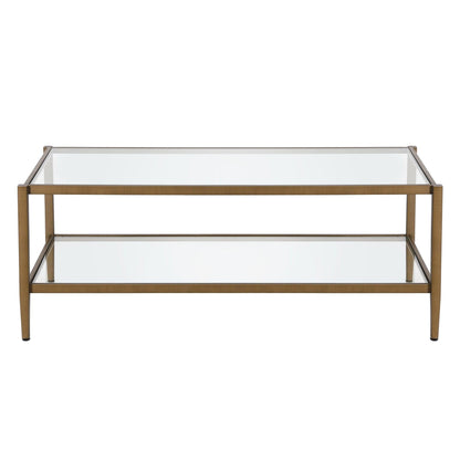 45" Gold Glass And Steel Coffee Table With Shelf - FurniFindUSA