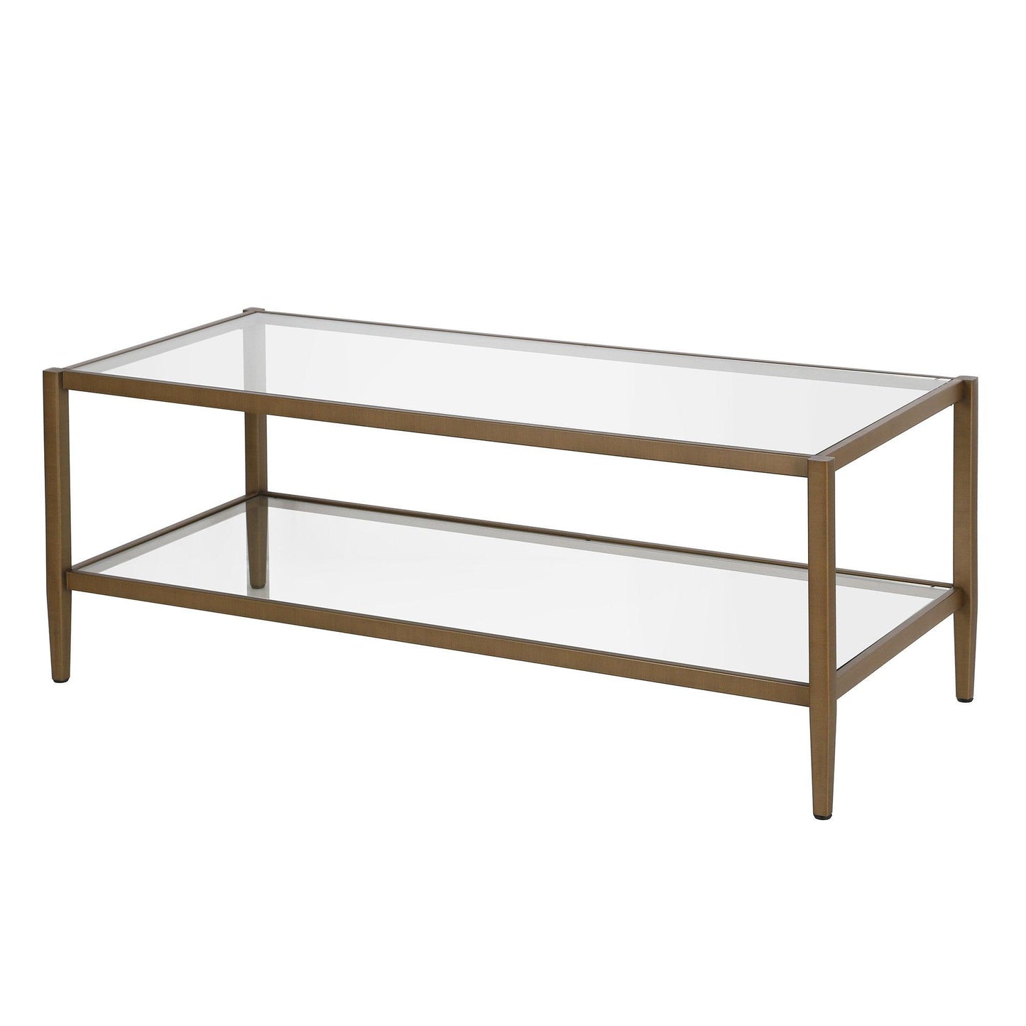 45" Gold Glass And Steel Coffee Table With Shelf - FurniFindUSA