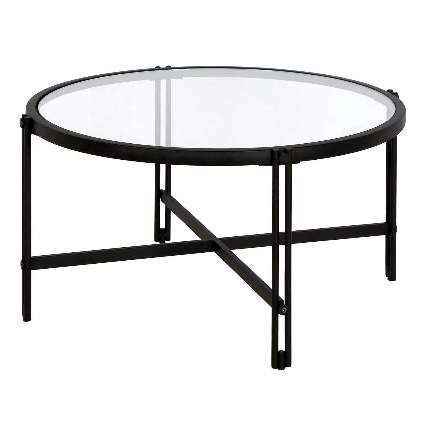 32" Black Glass And Steel Round Coffee Table