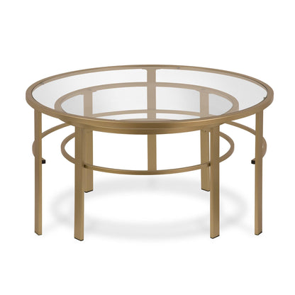Set of Two 36" Gold Glass And Steel Round Nested Coffee Tables - FurniFindUSA