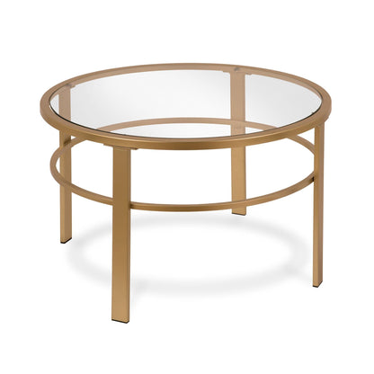 Set of Two 36" Gold Glass And Steel Round Nested Coffee Tables - FurniFindUSA