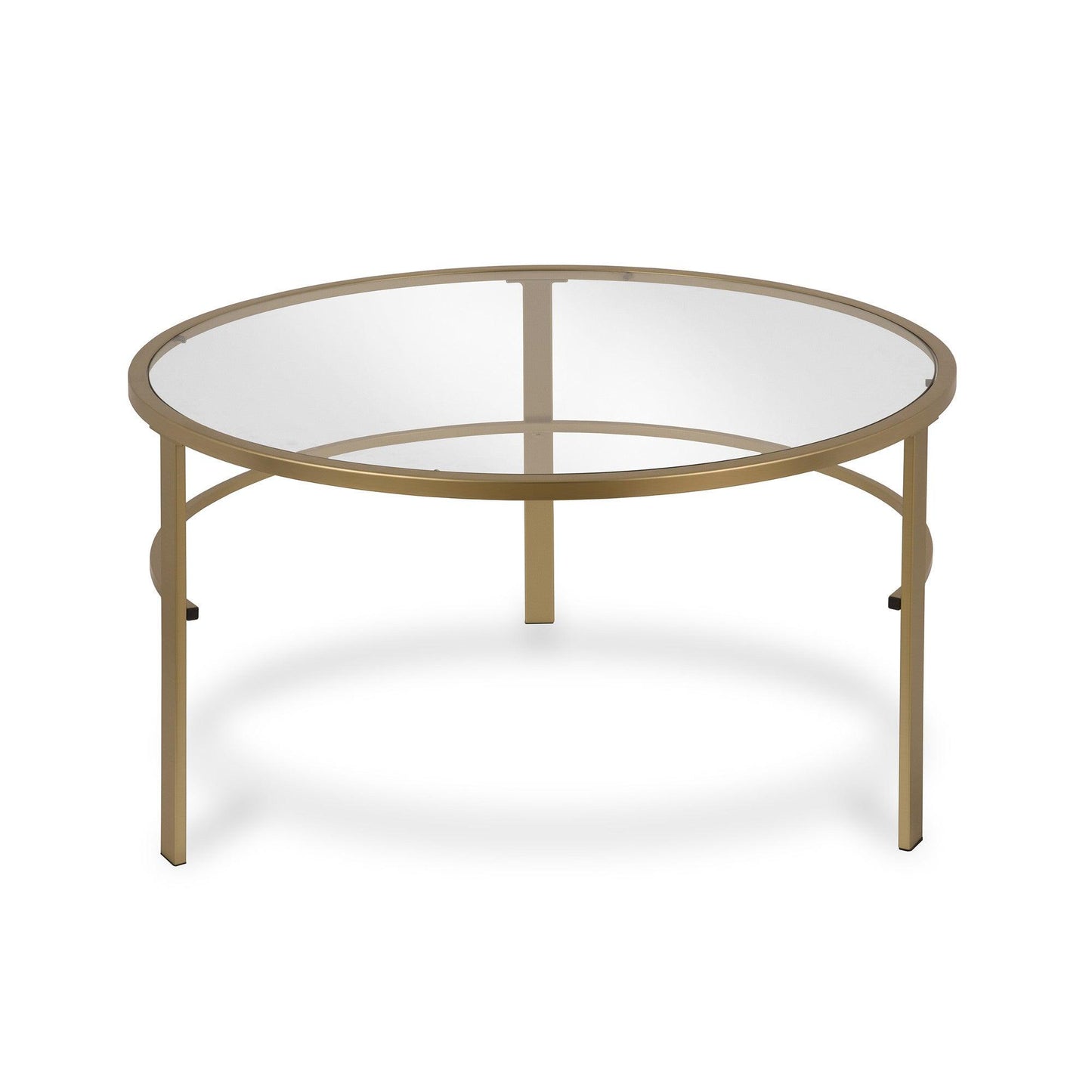 Set of Two 36" Gold Glass And Steel Round Nested Coffee Tables - FurniFindUSA