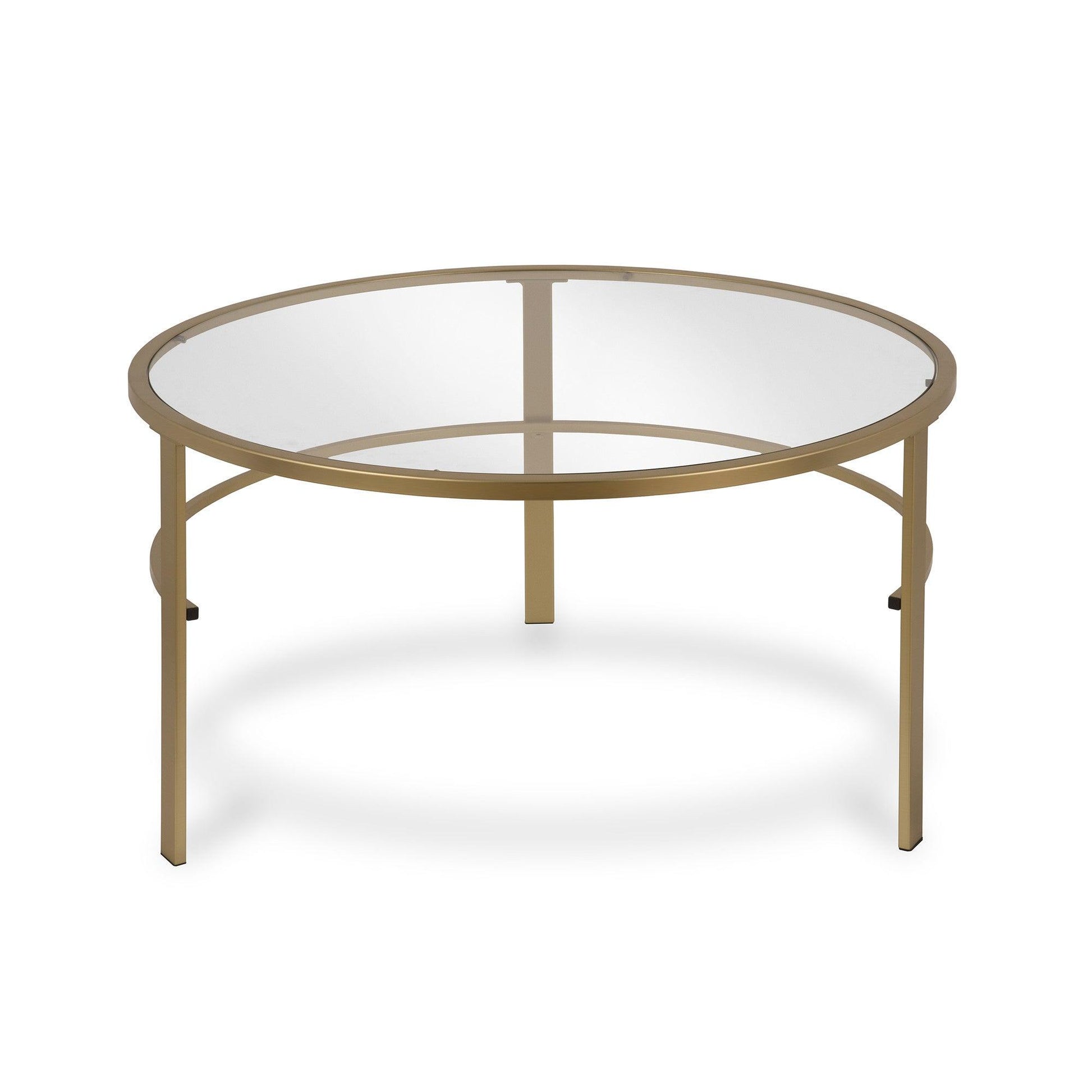 Set of Two 36" Gold Glass And Steel Round Nested Coffee Tables - FurniFindUSA