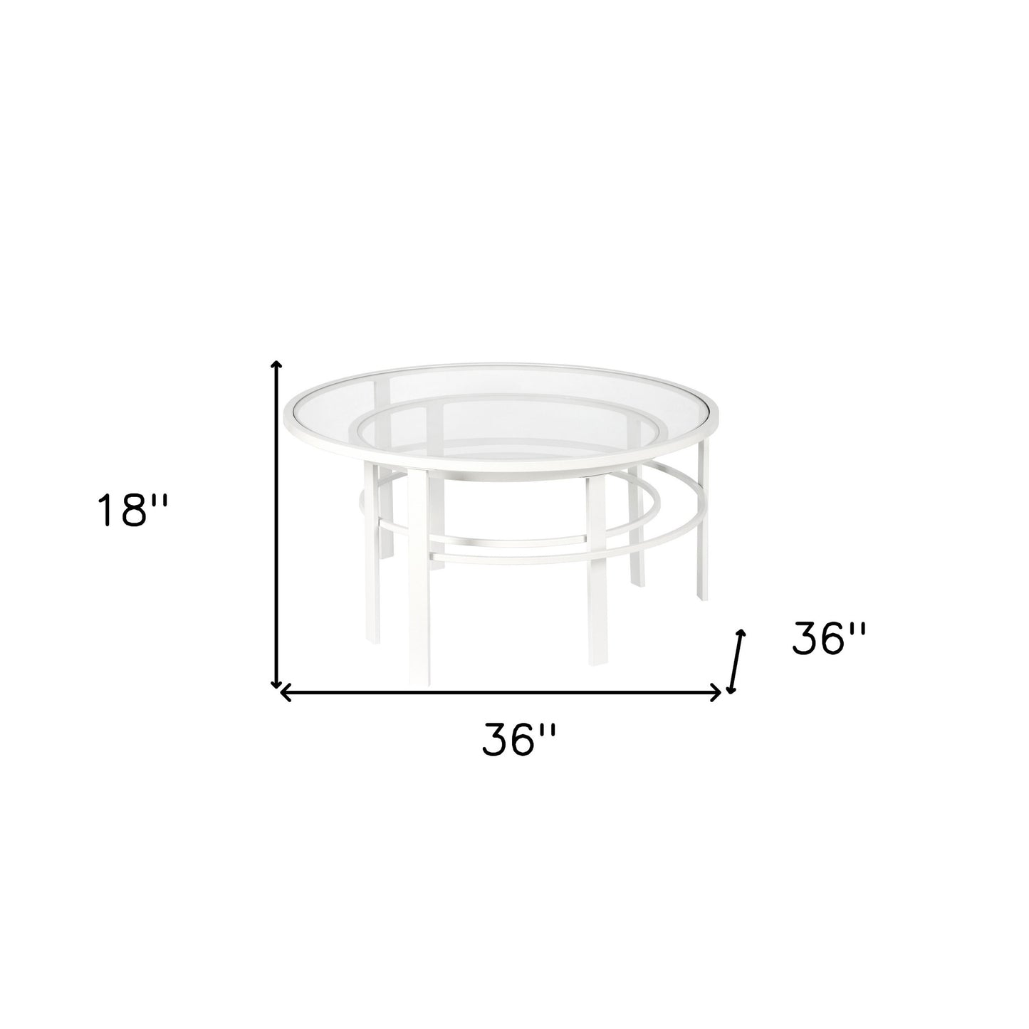 Set of Two 36" White Glass And Steel Round Nested Coffee Tables