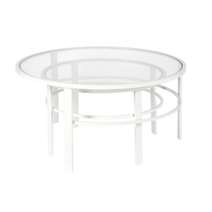 Set of Two 36" White Glass And Steel Round Nested Coffee Tables