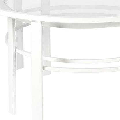 Set of Two 36" White Glass And Steel Round Nested Coffee Tables