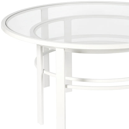 Set of Two 36" White Glass And Steel Round Nested Coffee Tables