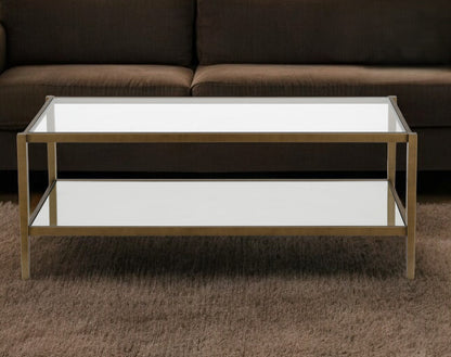 45" Gold Glass And Steel Coffee Table With Shelf