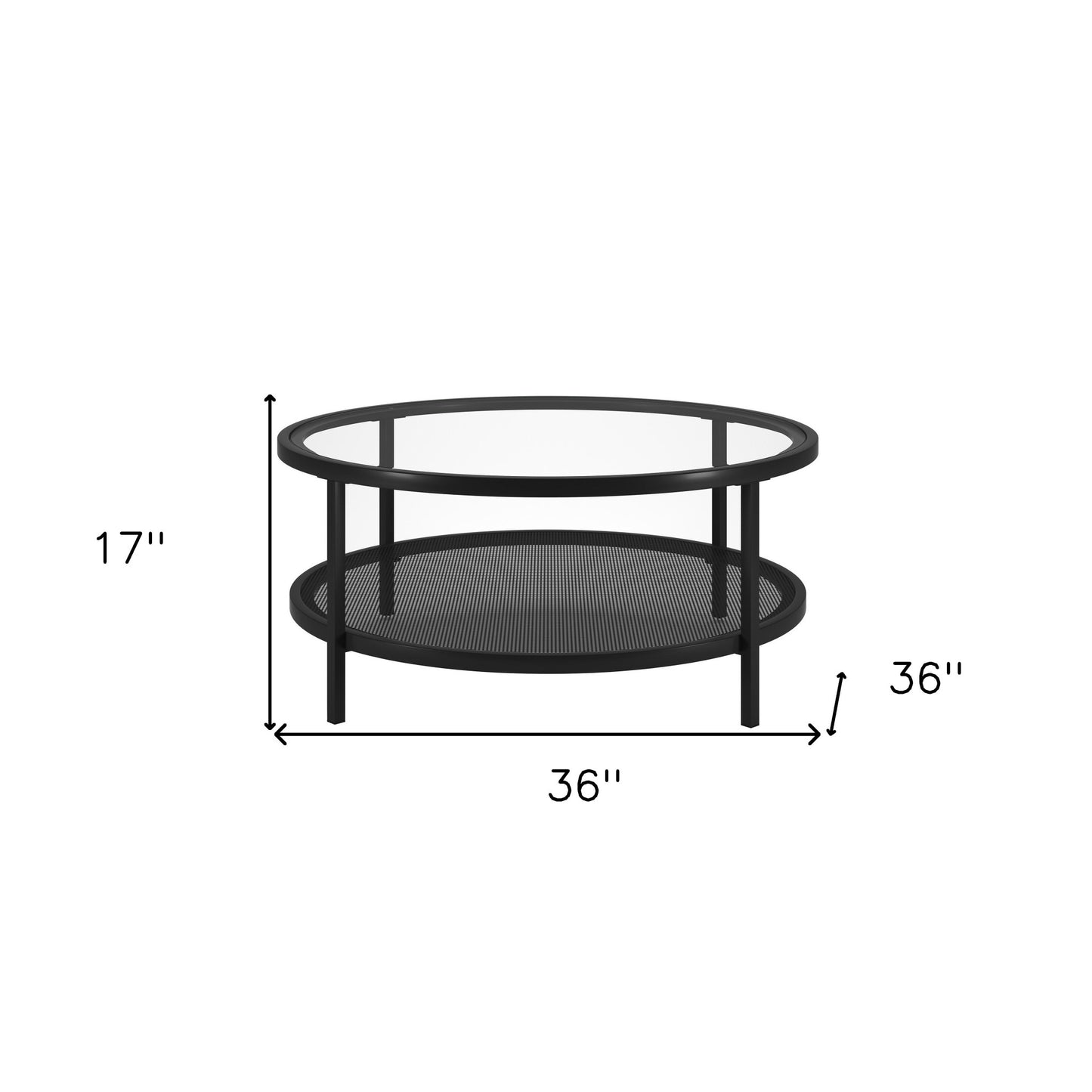 36" Black Glass And Steel Round Coffee Table With Shelf