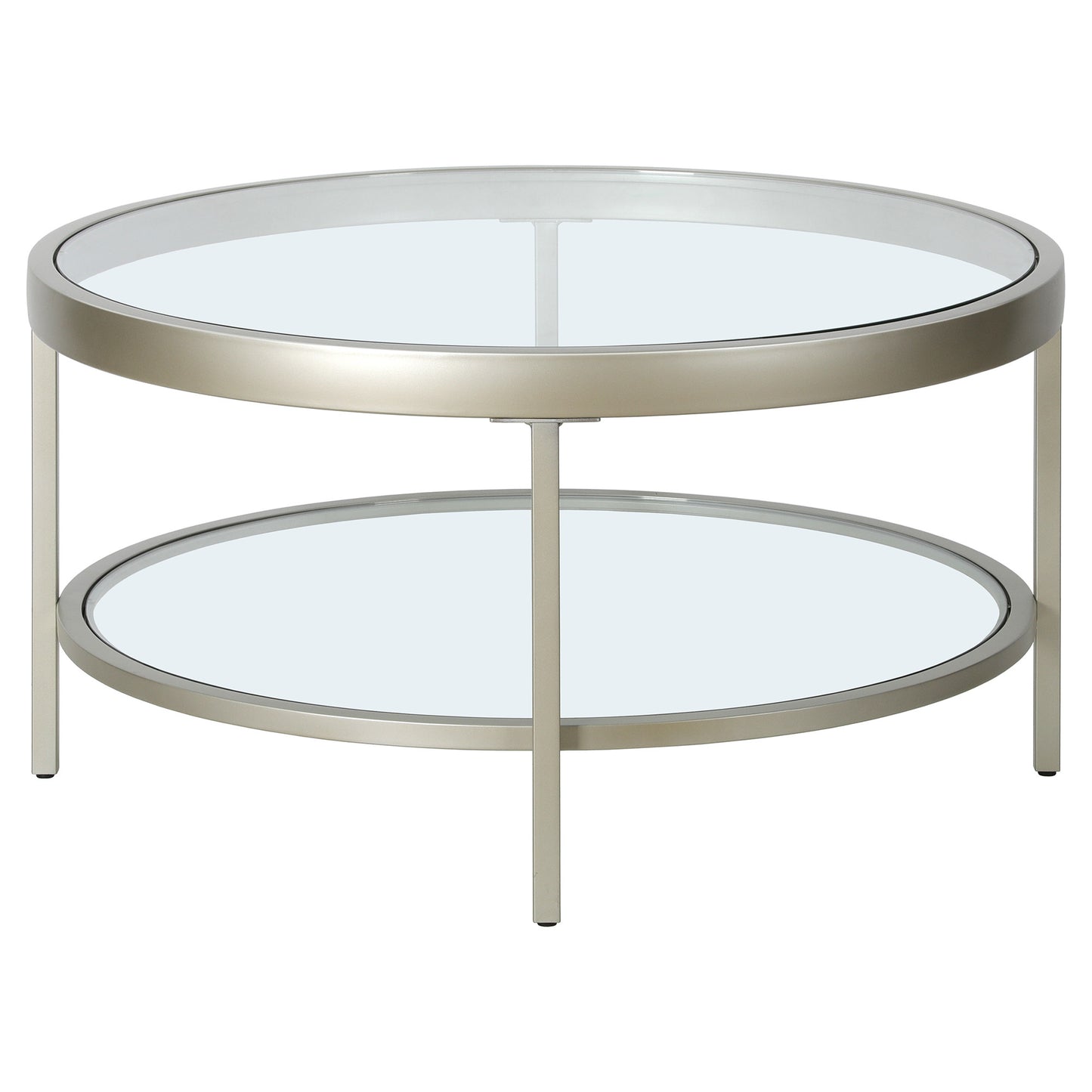 32" Silver Glass And Steel Round Coffee Table With Shelf