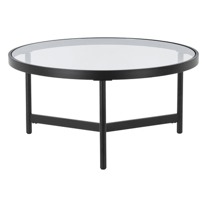 32" Black Glass And Steel Round Coffee Table