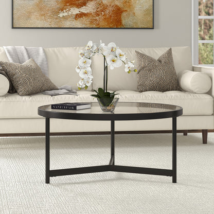 32" Black Glass And Steel Round Coffee Table