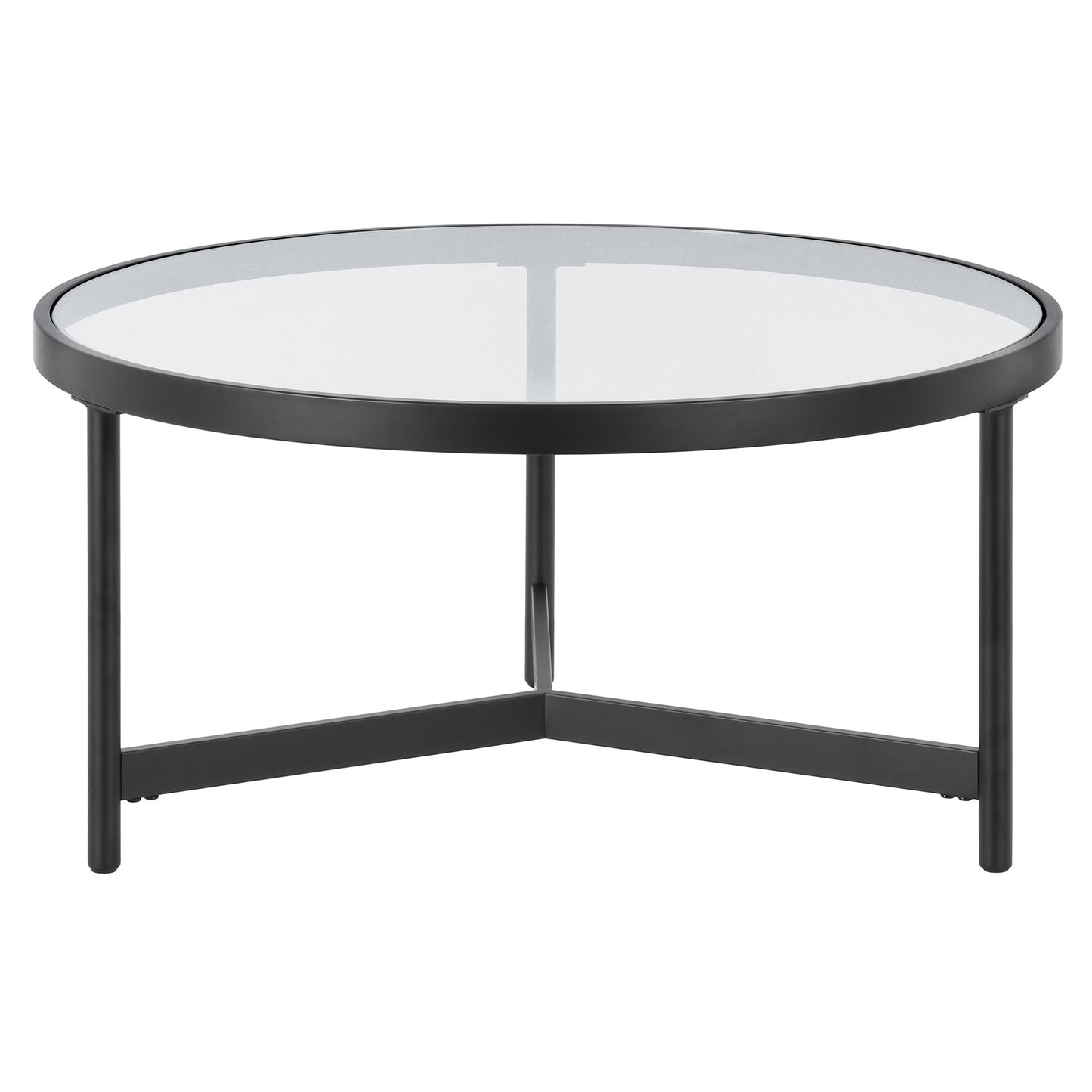 32" Black Glass And Steel Round Coffee Table