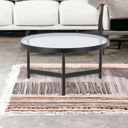 32" Black Glass And Steel Round Coffee Table