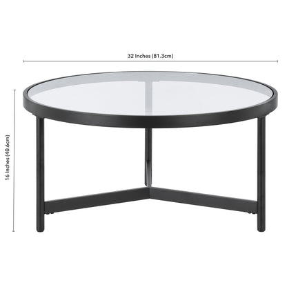 32" Black Glass And Steel Round Coffee Table