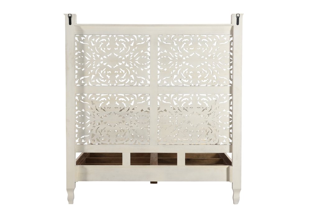 White Carved Floral Distressed Solid Wood Queen Bed Frame HomeRoots