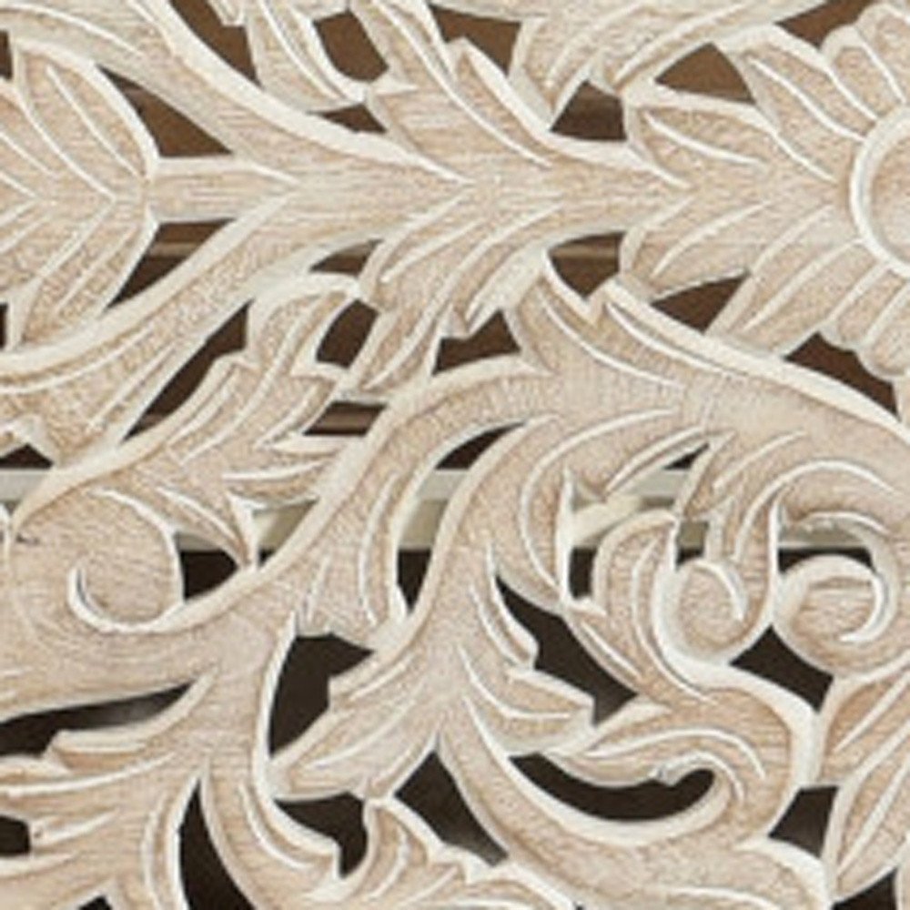 White Carved Floral Distressed Solid Wood Queen Bed Frame HomeRoots