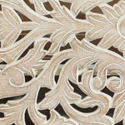 White Carved Floral Distressed Solid Wood Queen Bed Frame HomeRoots