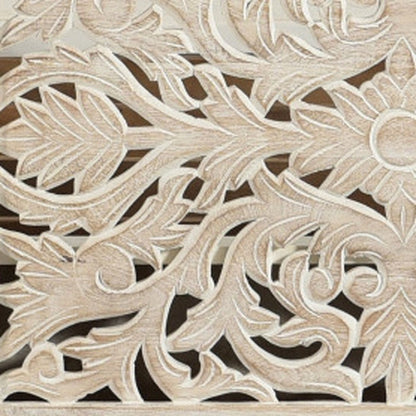 White Carved Floral Distressed Solid Wood Queen Bed Frame HomeRoots