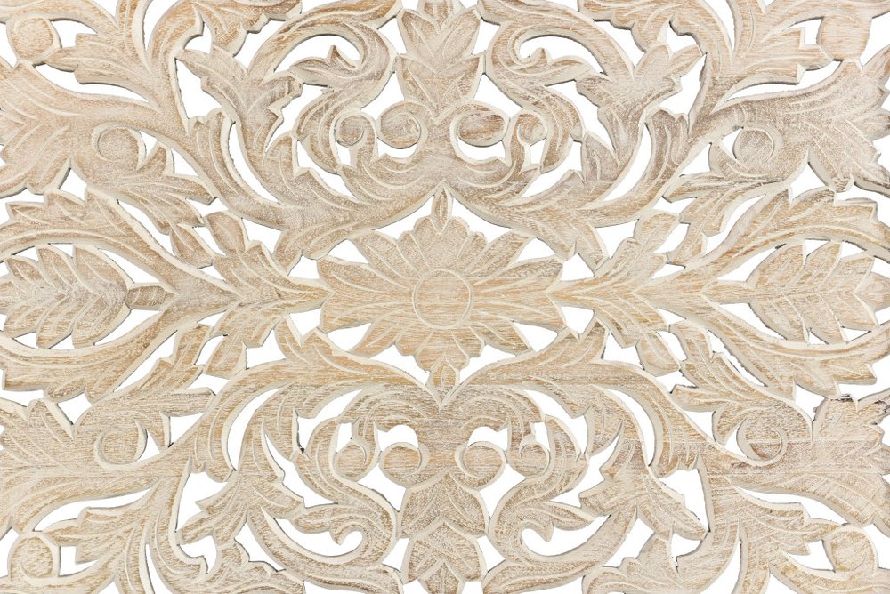 White Carved Floral Distressed Solid Wood Queen Bed Frame HomeRoots