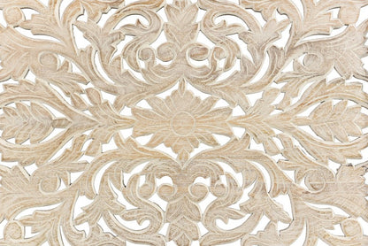 White Carved Floral Distressed Solid Wood Queen Bed Frame HomeRoots