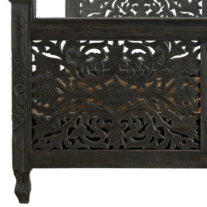 Black Carved Floral Distressed Solid Wood Queen Bed Frame HomeRoots
