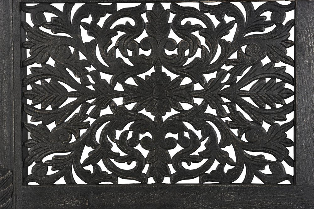 Black Carved Floral Distressed Solid Wood Queen Bed Frame HomeRoots