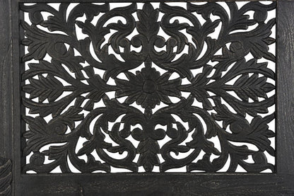 Black Carved Floral Distressed Solid Wood Queen Bed Frame HomeRoots
